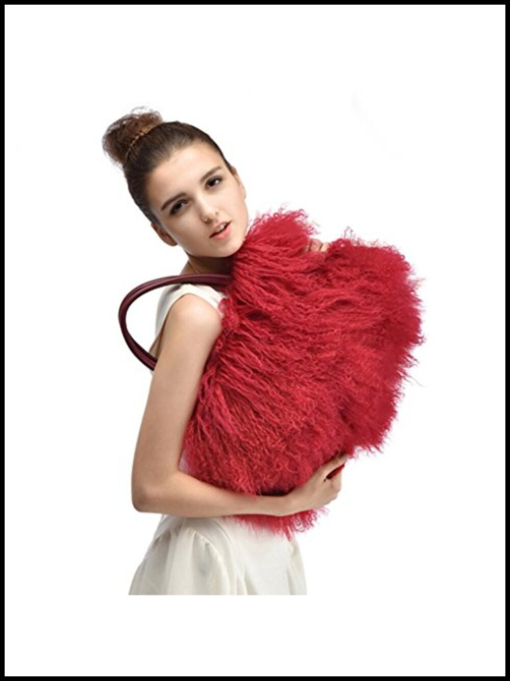 Genuine Mongolian Lamb Fur Handbag Real Fur Purse Shearling Top Handle Tote Bag